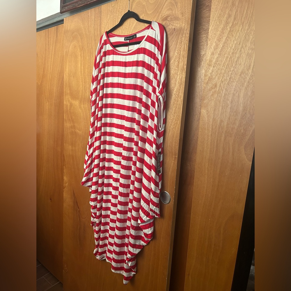 New New York & Company Red and White Striped Parachute Maxi Dress Sz XL
